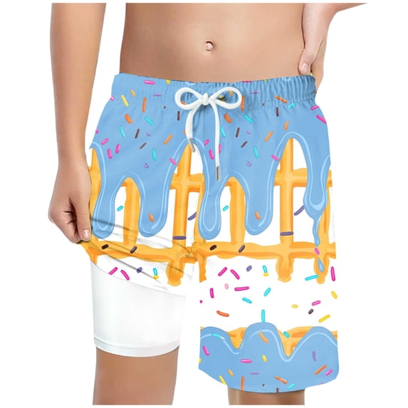 BOBOGOJP Boys Swim Trunks with Compression Liner Boy Bathing Suit Quick Dry Board Shorts for 6-20 Years Sky Blue for Size 13-14 Years