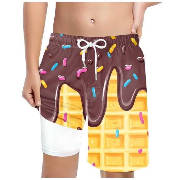 BOBOGOJP Boys Swim Trunks with Compression Liner Casual Bathing Suit for Kids Swim Shorts 6-18 Years Coffee for Size 8-9 Years