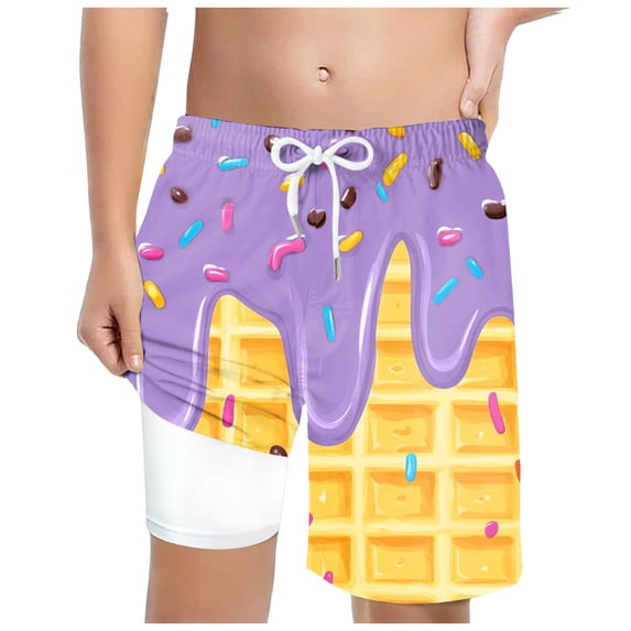 BOBOGOJP Boys Swim Trunks with Compression Liner Casual Bathing Suit for Kids Swim Shorts 6-18 Years Purple for Size 10-13 Years
