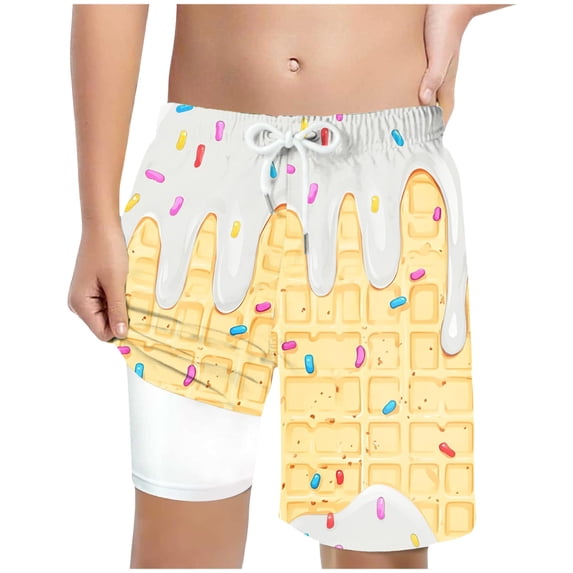 BOBOGOJP Boys Swim Trunks with Compression Liner Swim Shorts Swimwear Quick Dry Boy Bathing Suit Beach Swimsuit Toddler White for Size 8-9 Years
