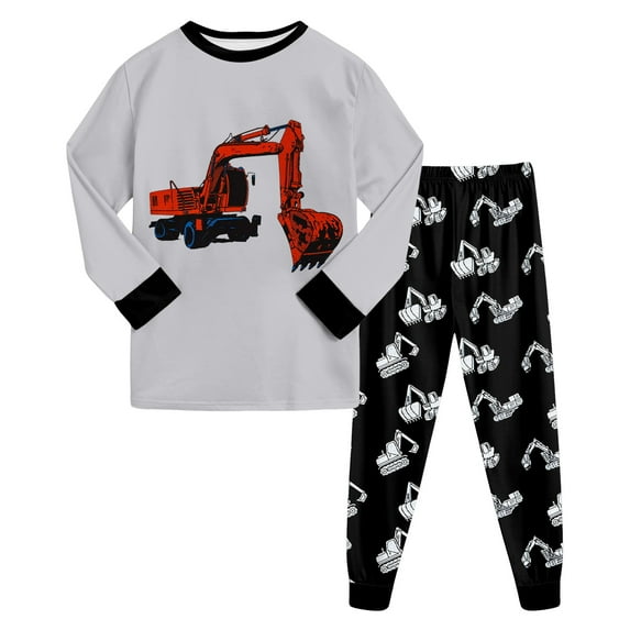 BOBOGOJP Boys Truck Shirts and Pants Set 2 Piece Long Sleeve Cartoon Print Outfits Cute Casual Toddler Kids Clothes Light Gray for Size 6-7 Years
