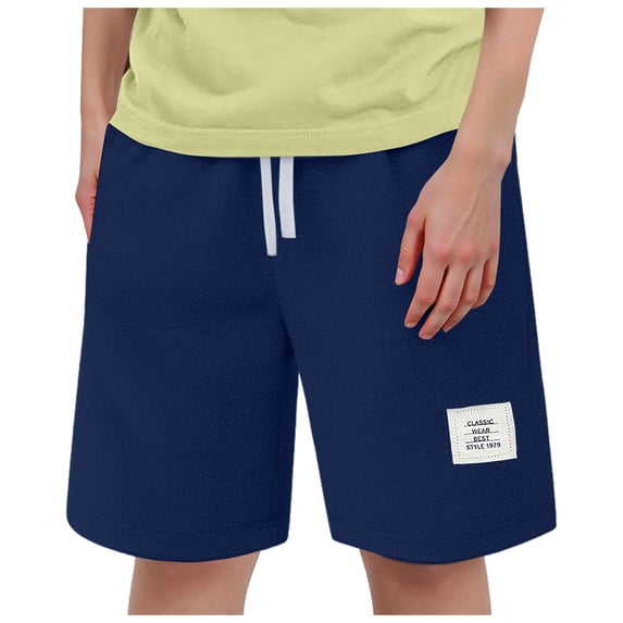 BOBOGOJP Boys White Shorts Cotton Elastic Waist Adjustable Drawstring Comfortable Summer Shorts with Pockets for Daily Wear Navy for Size 6-7 Years