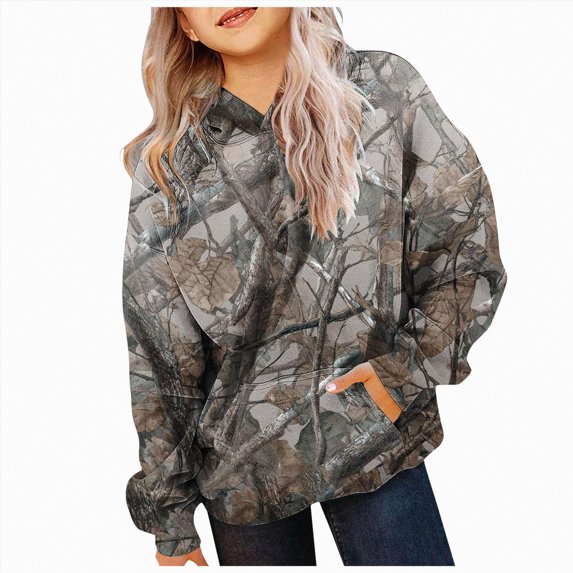 BOBOGOJP Camo Hoodie Kids Cute Hoodies Maple Leaf Print Oversized Drop Shoulder Fleece Hooded Sweatshirt Pullover With Pocket (Dark Gray, 11-12)