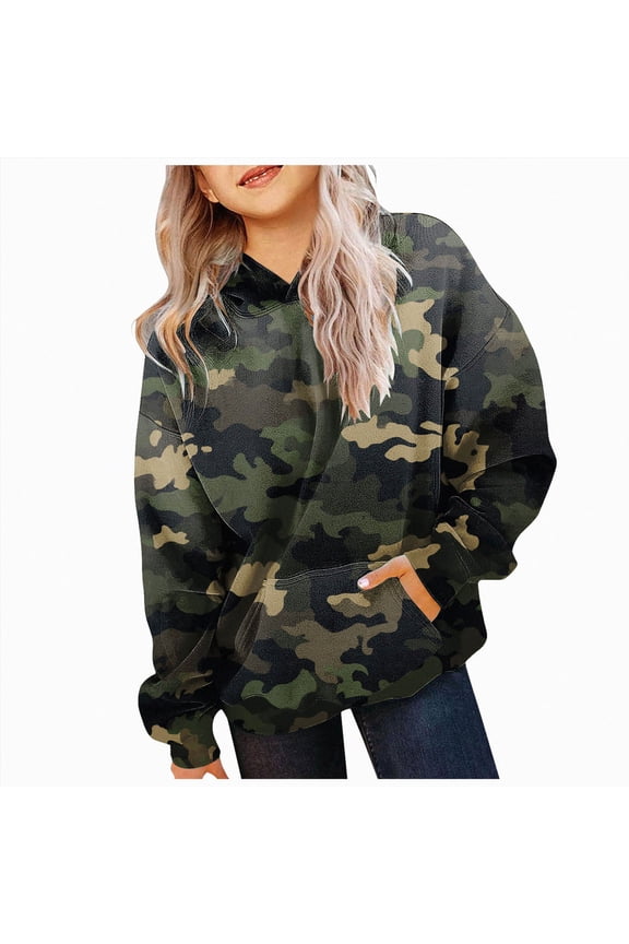 Camo Hoodies For Teen Girls Oversized Long Sleeve Sweatshirt Hooded Cute Y2K Hoodie Teen Outfits 2-14 Years Army Green,Size 11-12