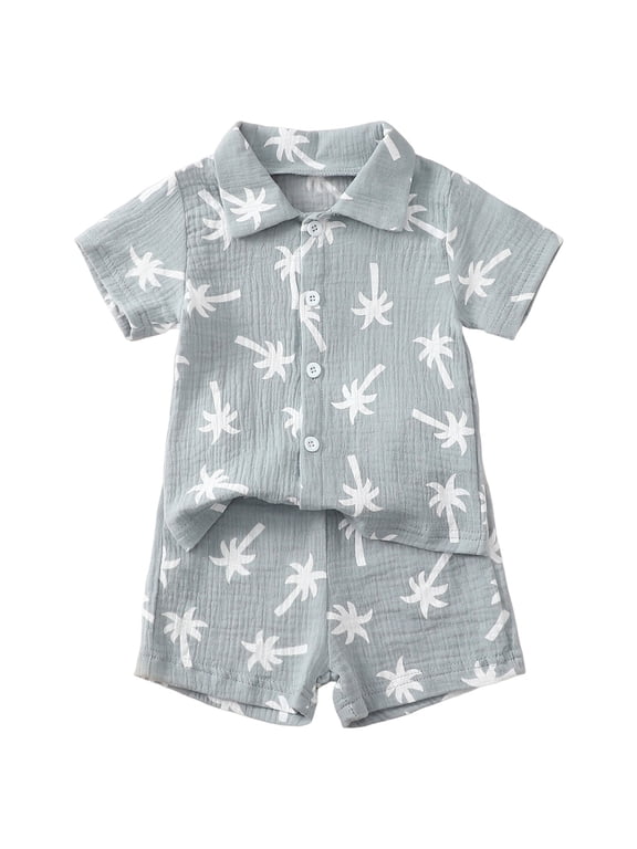 Clothes for Baby Boys' Woven Short and Button Down Shirt Set, 12 Months - 4 Toddler Blue for Size 12-18 Months