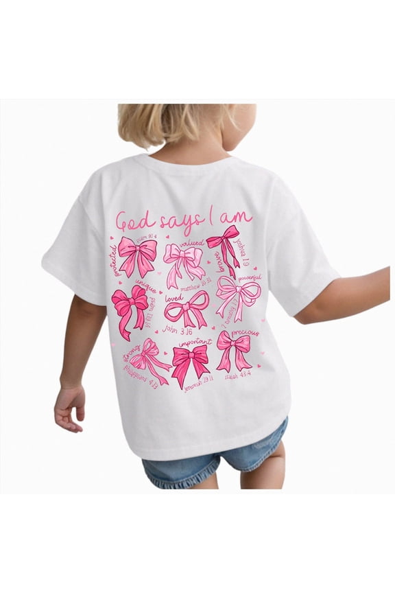 Cute Bow Christian Shirts Graphic Tees Girls Jesus God Faith Bible Shirt Cotton Religious Top White for Size 3-4 Years