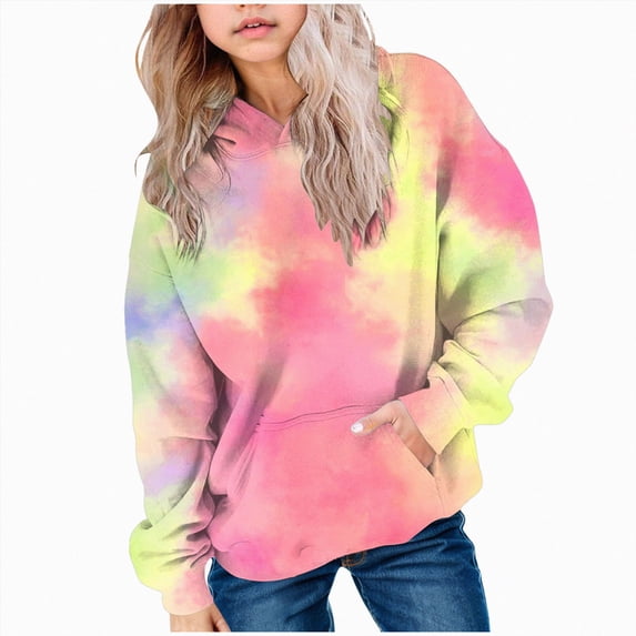 BOBOGOJP Cute Hoodies for Teen Girls Trendy Preppy Hooded Sweatshirts Oversized Long Sleeve Shirts Gradient Clothes for Girls Hot Pink,Size 11-12 Years