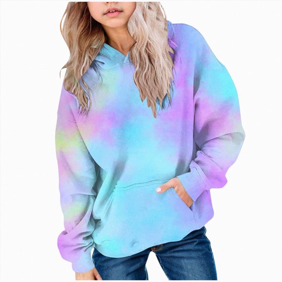 BOBOGOJP Cute Hoodies for Teen Girls Trendy Preppy Hooded Sweatshirts Oversized Long Sleeve Shirts Gradient Clothes for Girls (Blue, 5-6 Years)
