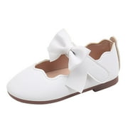 BOBOGOJP Dress Shoes For Girls Solid Bow Student Single Soft Dance Princess Shoes Wedding Party Shoes White for 12.5