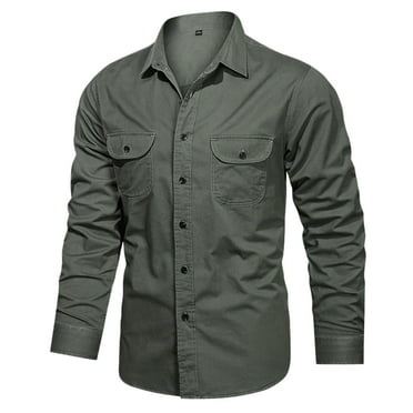 BOBOGOJP Fleece Lined Washed Canvas Shirt Jackets For Men (Army Green,XL)