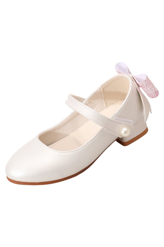 Flower Girl Shoes Kids High Heels Mary Jane Flats Cute Pearl Rhinestones Girls Dress Pumps Shoes for Wedding Party Little Big Kids White for 12