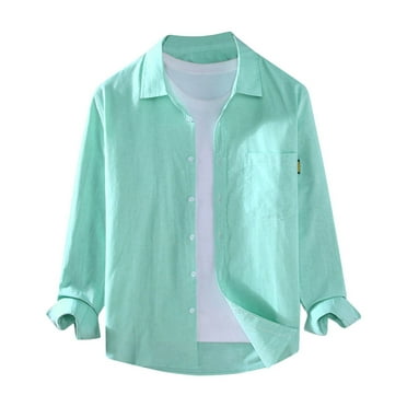 BOBOGOJP Gentle Mens Solid Oxford Shirt Long Sleeve Button Down Shirts with Pocket (Green,XXL)