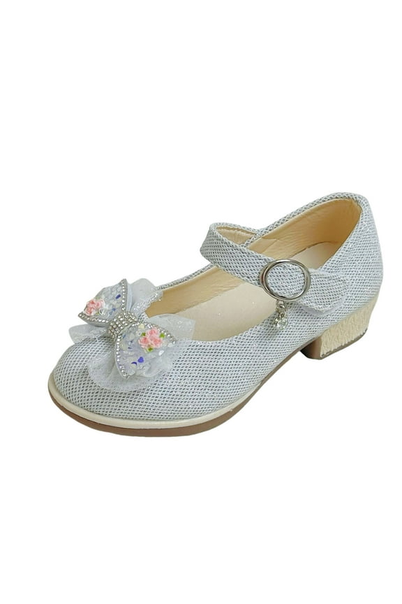 Girl's Ballet Flats Non-Slip Soft Mary Jane Walking Party Dress Shoes for Toddler/Little Kid/Big Kid Silver for Size 13