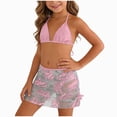 thumbnail image 1 of BOBOGOJP Girl's Cute 3 Piece Swimsuit V Neck Spaghetti Strap Triangle Bikini Set for Teen Girls Tropical Floral Print Bikini Set (Pink, 11-12 Years), 1 of 8