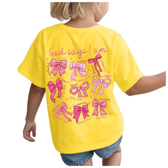 BOBOGOJP Girl's Cute Bow Graphic T Shirts Short Sleeve Crew Neck Loose Fit Summer Casual Tee Tops(9-10 Years, Yellow)