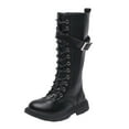 thumbnail image 1 of BOBOGOJP Girl's Knee High Boots Comfortable and Soft Flat Zipper Combat Boots Leather Non Slip Riding Boots Sole Heels Shoes Girl's Leather Knee High Riding Boots Black for Size 11.5, 1 of 9