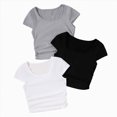 thumbnail image 1 of BOBOGOJP Girl's Short Sleeve T Shirts Basic Scoop Neck Tees Fit Casual Summer Tops Grey for Size 9-10 Years, 1 of 4