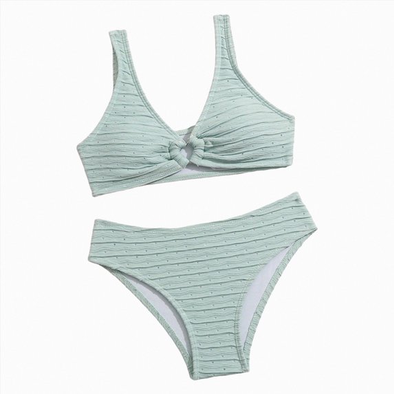 BOBOGOJP Girl's V Neck Ring Linked Bikini Sets Bathing Suits Two Piece Swimsuit (Light Blue, 8-9 Years)