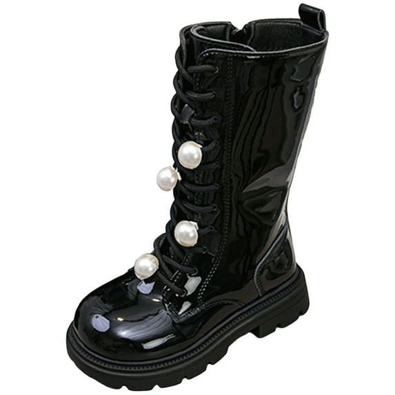 BOBOGOJP Girl's Waterproof Side Zipper Knee High Riding Boots (Toddler/Little Kid/Big Kid) Black for Size 11