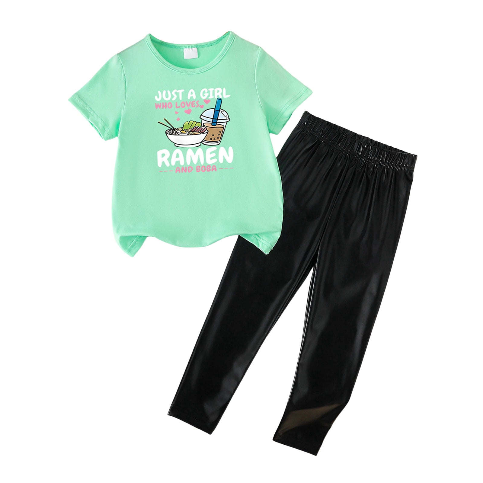 BOBOGOJP Girls 2 Piece Outfits Short Sleeve Tops & Flared Pants Kids ...
