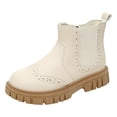 thumbnail image 1 of BOBOGOJP Girls Ankle Boots Kids Chelsea Booties Slip on Lug Sole Low Heel Fall Boot for Little Big Kid White for Size 3, 1 of 5