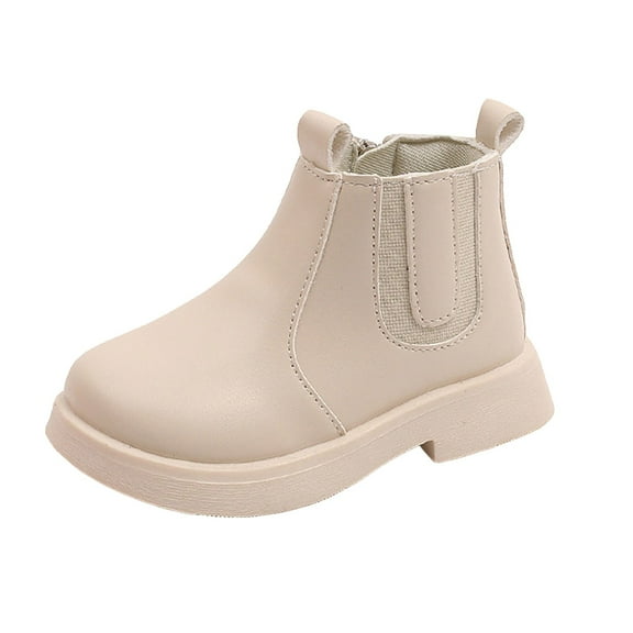 BOBOGOJP Girls Ankle Boots Kids Comfortable Slip on Lug Sole Chelsea Booties for Toddler Little Kid Big Kids (Beige,12)