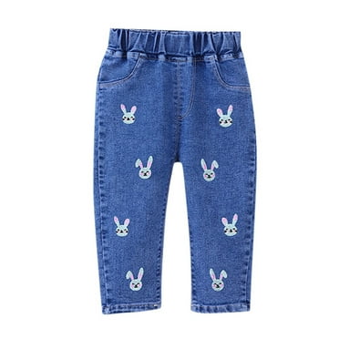 BOBOGOJP Girls' Basic Bootcut Jeans Pocket Side High Waist Straight Leg Cargo Long Jeans Denim Pants White, Size 3-4 Years