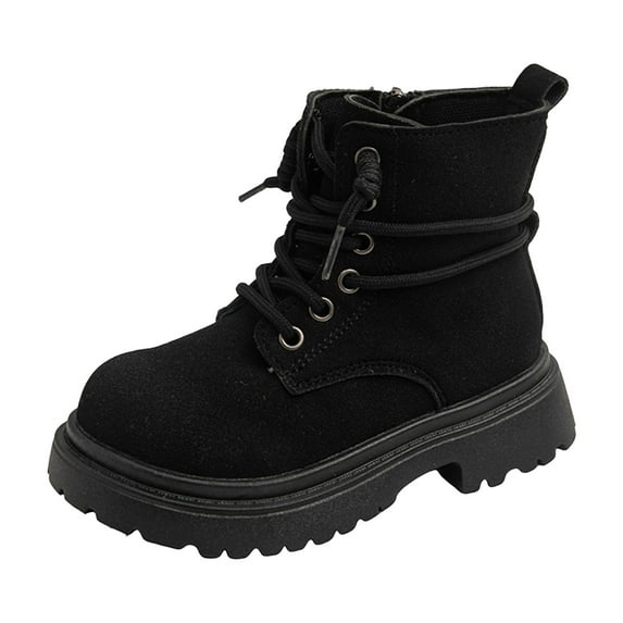 BOBOGOJP Girls Boots Fashion Ankle Boots for Girls with Low Heel Short Suede Booties with Bow for Toddler/Little Kids Black for Size 13.5