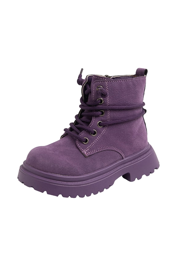 Girls Boots Fashion Ankle Boots for Girls with Low Heel Short Suede Booties with Bow for Toddler/Little Kids Purple for Size 9