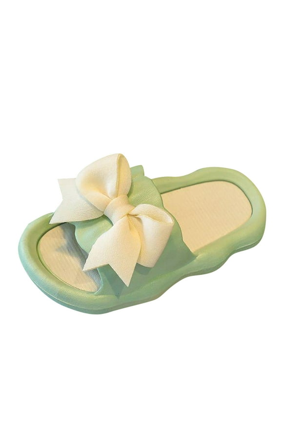 Girls Bow Slippers Cute Summer Flip Flops Cushion Thick Sole Large Bow Platform Cloud Slides Home Sandals Green for 13