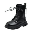 thumbnail image 1 of BOBOGOJP Girls Boys Combat Ankle Boots Warm Winter Boots Side Zipper Shoes with Lace Up for Toddler/Little Kid/Big Kid Black for Size 2, 1 of 9