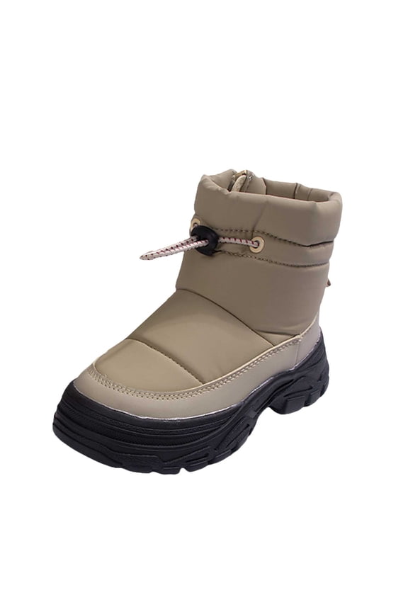 Girls Boys Winter Snow Boots, Slip Resistant Fleeece Lined, Windproof Warm Slip-On Boots for Kids Khaki for Size 10