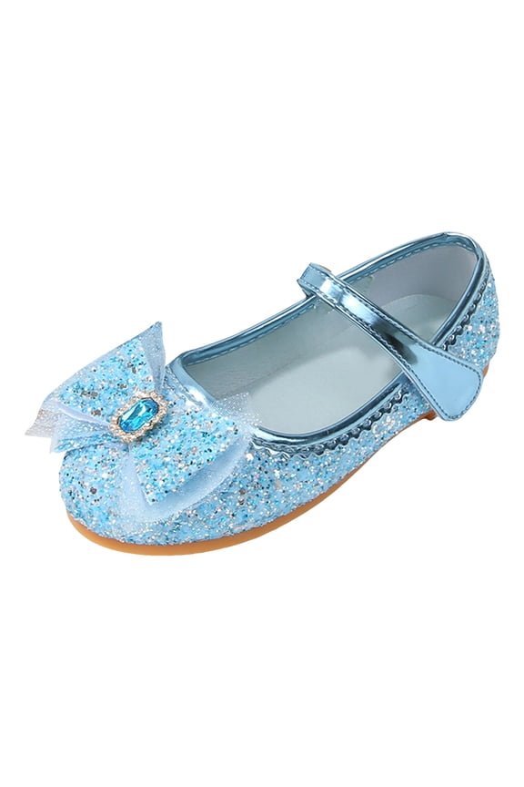 Girls Dress Shoes Glitter Princess Shoe Flower Mary Jane Low Heels Party Wedding Prom Footwear for Toddler Kids Blue for Size 11.5