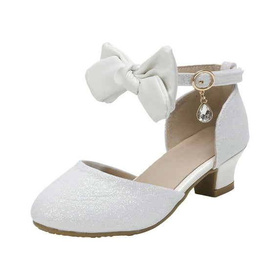 BOBOGOJP Girls Dress Shoes Low Heel Princess Flats Mary Jane Flower Wedding Party Glitter Shoes for Kids Toddler Beige for 2