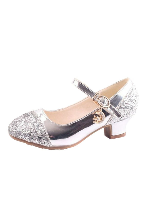 Girls Dress Shoes, Mary Jane Sparkly Flower Girls Pumps, Cute Princess Low Heels for School, Wedding, Party (Toddler/Little Kids/Big Kids) Silver for 13