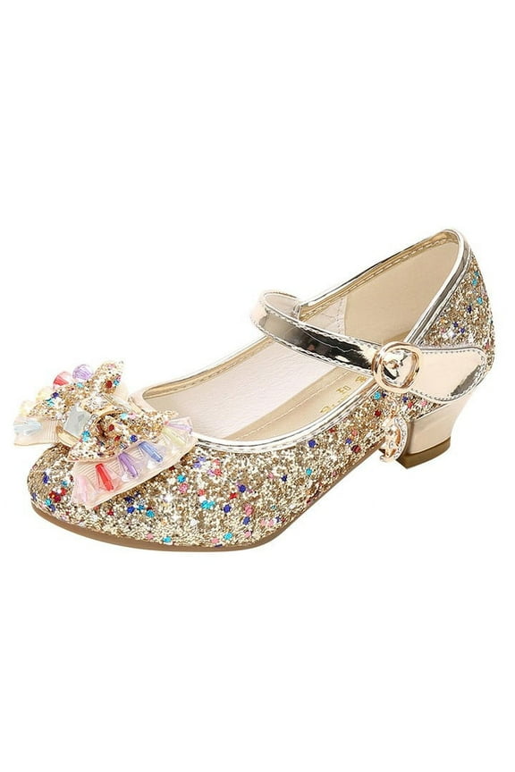 Girls Dress Shoes Wedding Party Heel Mary Jane Princess Flower Shoes (Toddler/Little Kid/Big Kid) (Gold,11)
