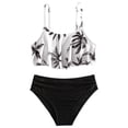 thumbnail image 1 of BOBOGOJP Girls Floral Printing Bathing Suits Ruffle Flounce Two Piece Swimsuits Black for Size 10-11 Years, 1 of 7