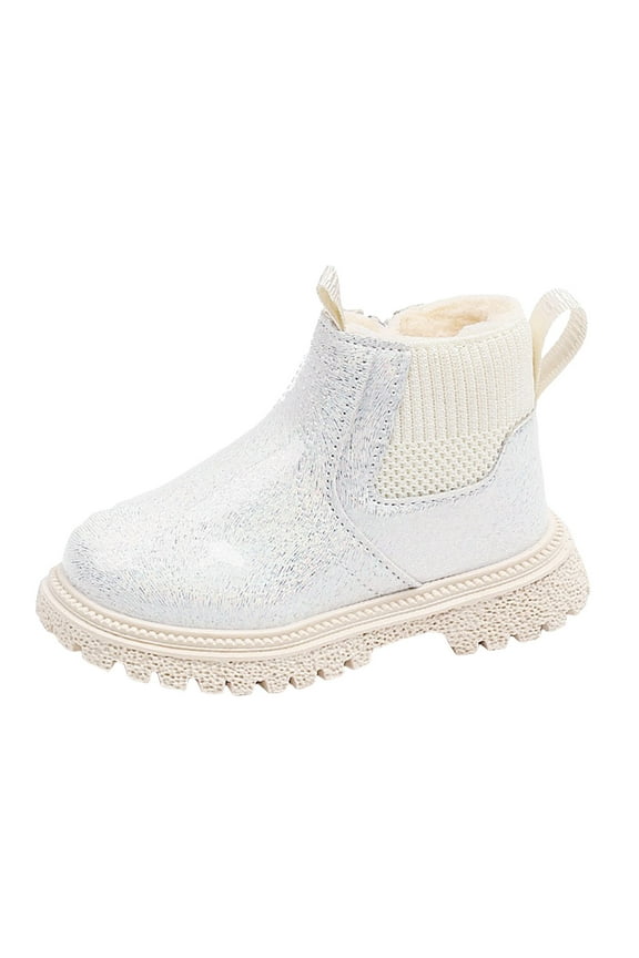 Girls Glitter Ankle Boots Side Zipper Chelsea Booties Lug Sole (Toddler/Little Kids/Big Kids) Beige for Size 6