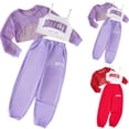 thumbnail image 1 of BOBOGOJP Girls Graphic 3 Piece Outfits Workout Hoodie Crop Tank and Sweatpants Hop Dance Set Purple for Size 13-14 Years, 1 of 4