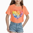 thumbnail image 1 of BOBOGOJP Girls Hearts Printing Shirts Short Sleeve Crewneck Cute T Shirts Summer Fashion Tops Tees Soft Comfortable Clothes Daily Gold for Size 1-2 Years, 1 of 4