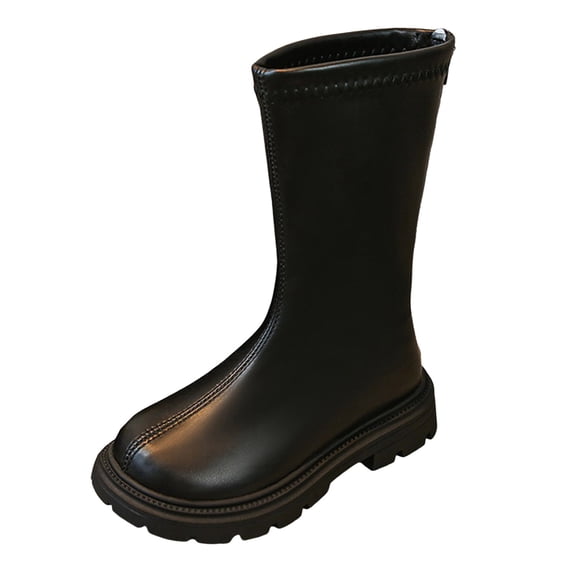 BOBOGOJP Girls Knee High Boots Kids Fashion Low Heel Side Zipper Tall Riding Boots for Toddler Little Kid Big Kid Black for Size 3