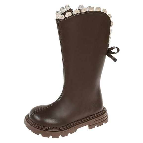 BOBOGOJP Girls Knee High Boots Kids Fashion Low Heel Side Zipper Tall Riding Boots for Toddler Little Kid Big Kid Brown for Size 13.5