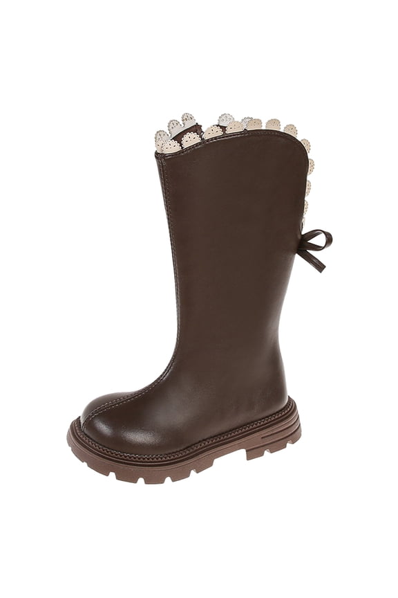 Girls Knee High Boots Kids Fashion Low Heel Side Zipper Tall Riding Boots for Toddler Little Kid Big Kid Brown for Size 13.5