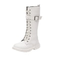 thumbnail image 1 of BOBOGOJP Girls Knee Lace Up Riding Boots Kids Fashion Mid Calf Combat Boots PU Leather Side Zipper Punk Goth Boot Beige for Size 1.5, 1 of 9