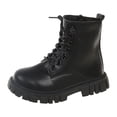 thumbnail image 1 of BOBOGOJP Girls Lace Up Riding Boots Ankle Calf Combat Boot PU Leather Side Zipper Punk Goth Boot Black for Size 3.5, 1 of 9