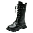 thumbnail image 1 of BOBOGOJP Girls Lace Up Riding Boots Mid Calf Combat Boots PU Leather Side Zipper Punk Goth Boot Black for Size 2.5, 1 of 9