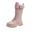 thumbnail image 1 of BOBOGOJP Girls Boots Winter Knee High Zip Up Lace Up Outdoor Booties 2025 Fashion Long Leather Boot for Little Kid Big Kid Pink for Size 3, 1 of 5