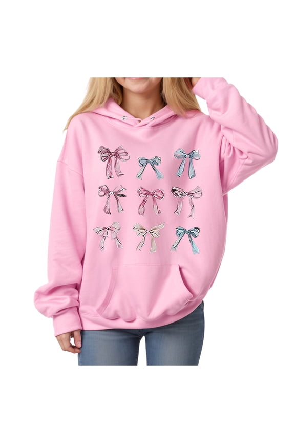 Girls Long Sleeve Hooded Sweatshirt Thick Graphic Hoodie Cute Pullovers Tops Pink for Size 8-10 Years