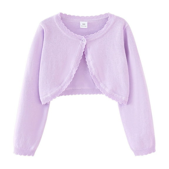 BOBOGOJP Girls Long Sleeve Sparkle Bolero Cardigan Kids Button Closure Knitted Shrug Cropped Sweaters Tops Purple for Size 13-14 Years