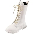 thumbnail image 1 of BOBOGOJP Girls Mid Calf Combat Boots Leather Lace up Boots Riding Winter Boots Toddler/Little/Big Kid White for Size 12.5, 1 of 7